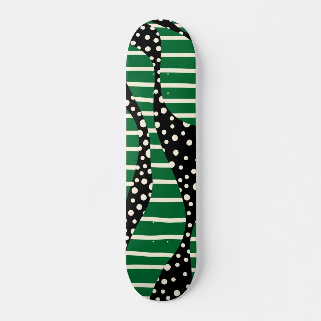 Spots and Stripes 2 - Green, Cream and Black Skateboard (Front)