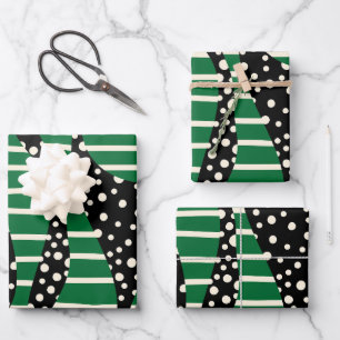 Spots and Stripes 2 - Green, Cream and Black Wrapping Paper Sheet