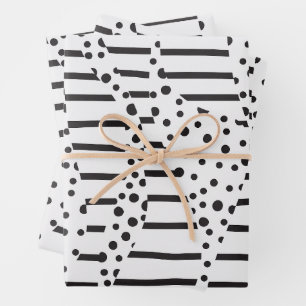 Spots and Stripes 2 in Black and White Wrapping Paper Sheet