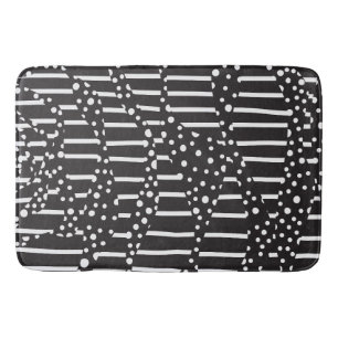 Spots and Stripes 2 in White on Black  Bath Mat