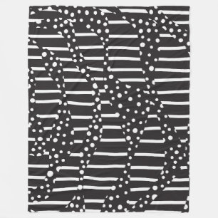 Spots and Stripes 2 in White on Black Fleece Blanket
