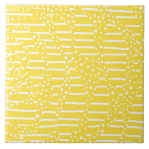 Spots and Stripes 2 - Lemon Yellow and White Ceramic Tile