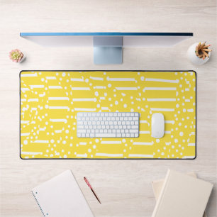 Spots and Stripes 2 - Lemon Yellow and White Desk Mat