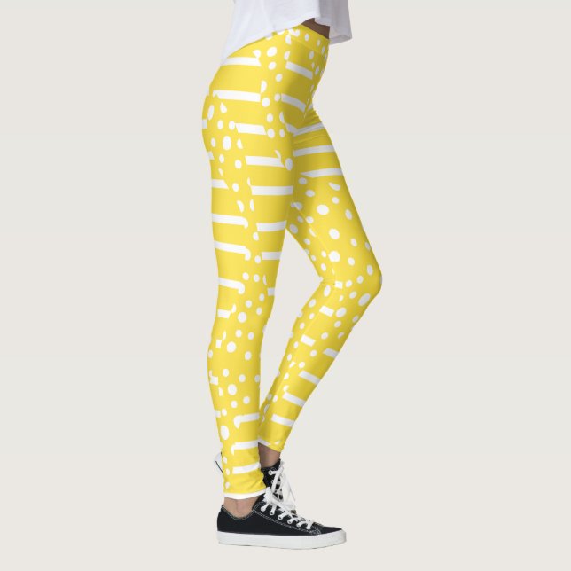 Spots and Stripes 2 - Lemon Yellow and White Leggings (Right)