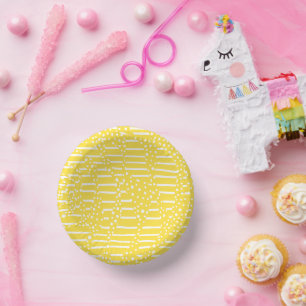 Spots and Stripes 2 - Lemon Yellow and White Paper Plate