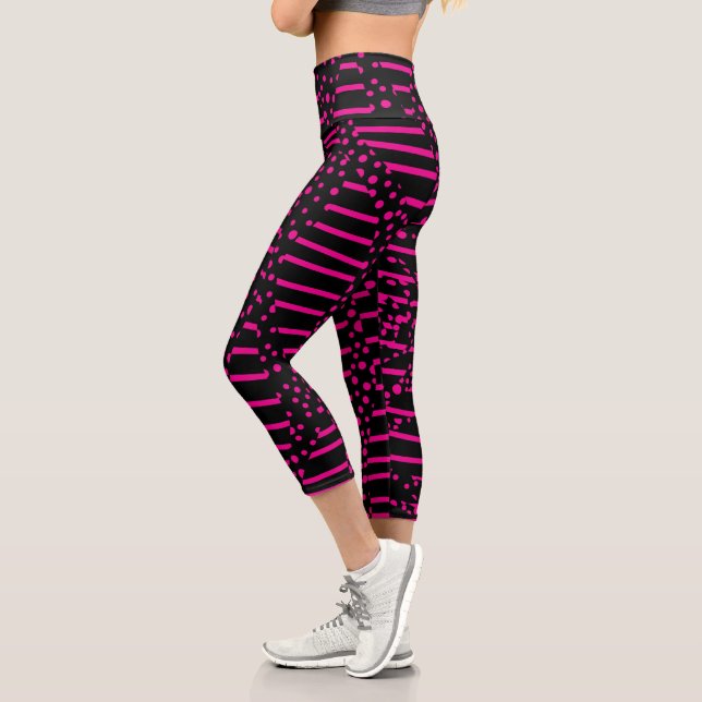 Spots and Stripes 2 - Magenta and Black Capri Leggings (Left)