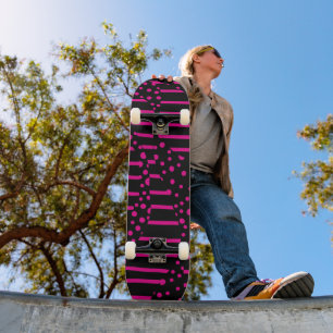 Spots and Stripes 2 - Magenta and Black Skateboard