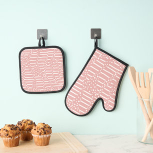 Spots and Stripes 2 - Pink and White Oven Mitt & Pot Holder Set