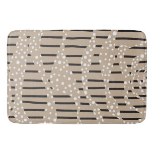 Spots and Stripes 2 - Taupe, Black and White Bath Mat