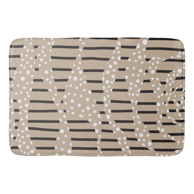 Spots and Stripes 2 - Taupe, Black and White Bath Mat (Front)