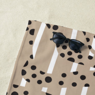 Spots and Stripes 2 - Taupe, Black and White Beach Towel