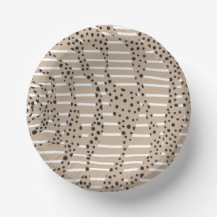 Spots and Stripes 2 - Taupe, Black and White Paper Plate