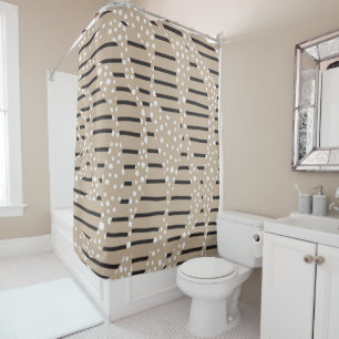 Spots and Stripes 2 - Taupe, Black and White Shower Curtain