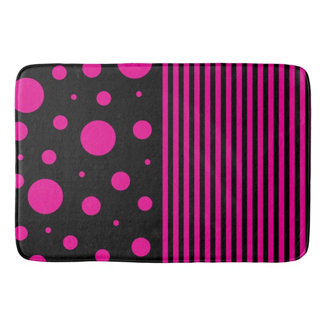 Spots and Stripes in Magenta and Black Bath Mat (Front)