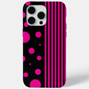 Spots and Stripes in Magenta and Black iPhone 15 Pro Max Case