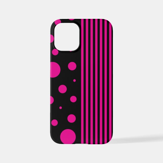 Spots and Stripes in Magenta and Black iPhone Case (Back)