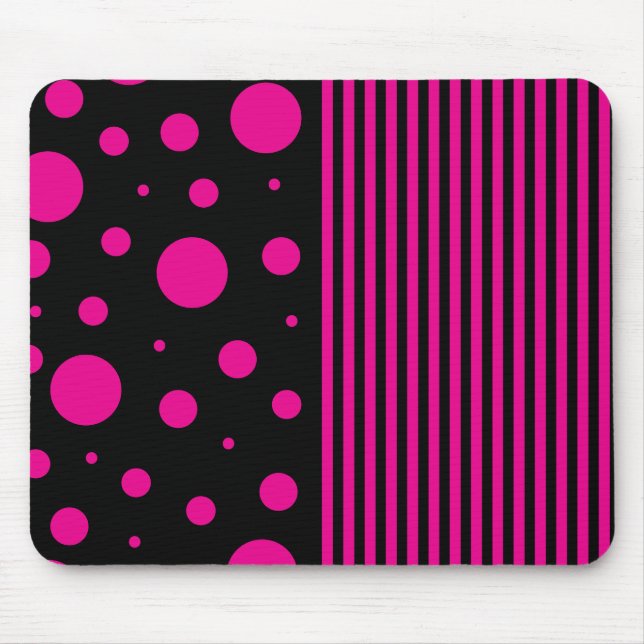 Spots and Stripes in Magenta and Black Mouse Pad (Front)