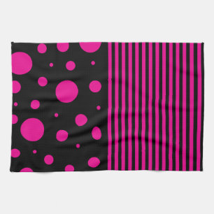 Spots and Stripes in Magenta and Black Tea Towel