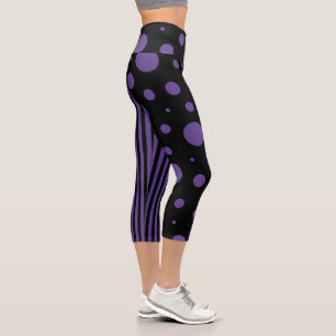 Spots and Stripes in Purple and Black Capri Leggings