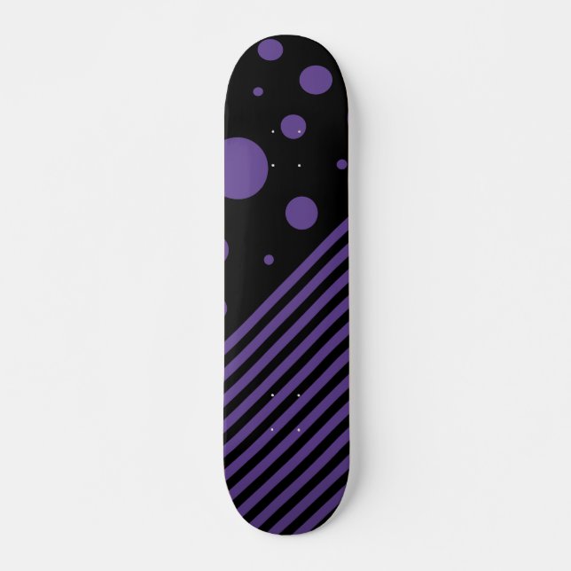 Spots and Stripes in Purple and Black Skateboard (Front)