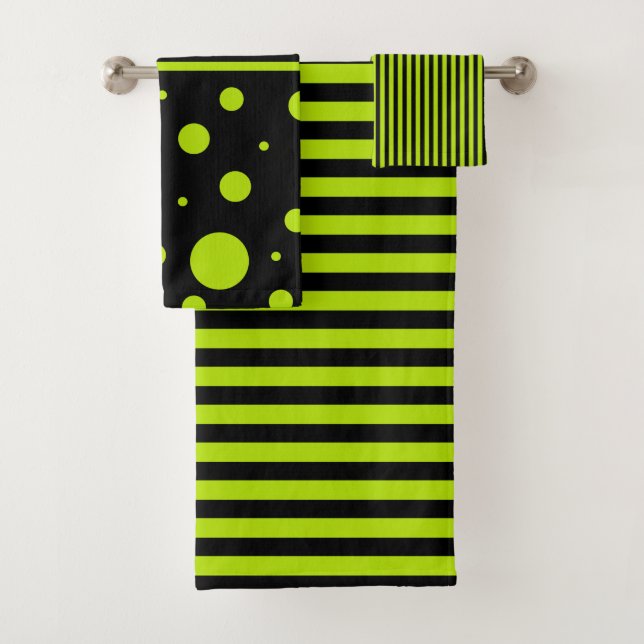 Spots and Stripes - Lime Green   Bath Towel Set (Insitu)