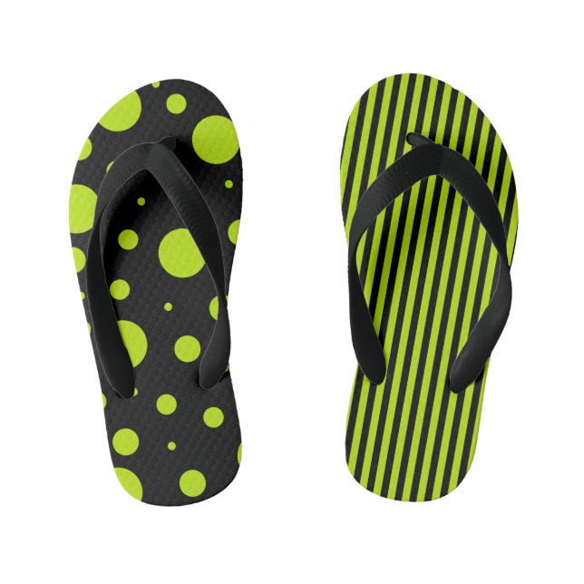 Spots and Stripes - Lime Green Kid's Thongs (Footbed)