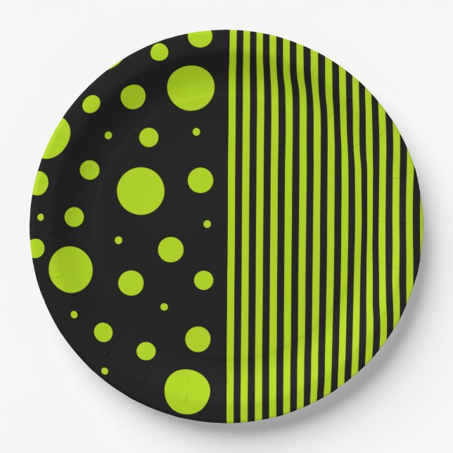 Spots and Stripes - Lime Green Paper Plate (Front)