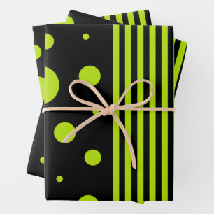 Spots and Stripes - Lime Green Wrapping Paper Sheet