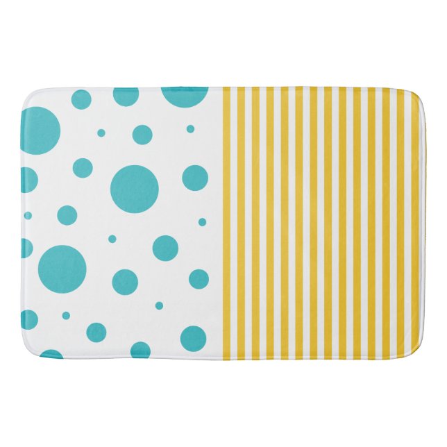Spots and Stripes - Turquoise and Yellow Bath Mat (Front)