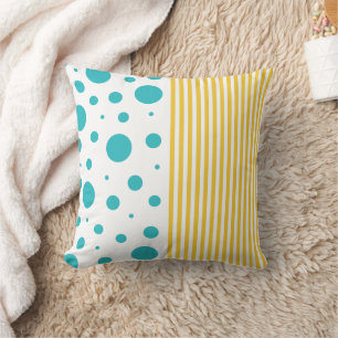Spots and Stripes - Turquoise and Yellow Cushion