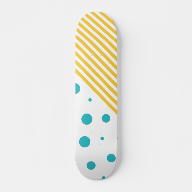 Spots and Stripes - Turquoise and Yellow Skateboard (Front)