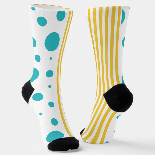 Spots and Stripes - Turquoise and Yellow Socks (Angled)
