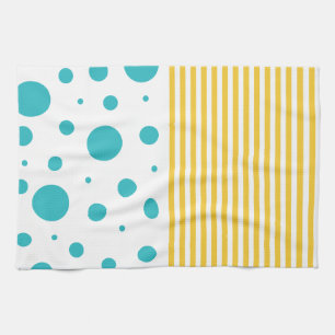 Spots and Stripes - Turquoise and Yellow Tea Towel