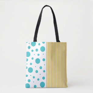 Spots and Stripes - Turquoise and Yellow Tote Bag
