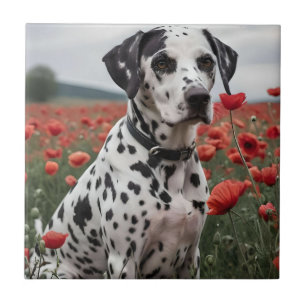 **"Spots of Joy: Dalmatian in a Red Poppy Field"** Ceramic Tile