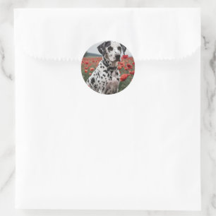**"Spots of Joy: Dalmatian in a Red Poppy Field"** Classic Round Sticker