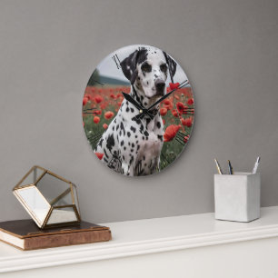 **"Spots of Joy: Dalmatian in a Red Poppy Field"** Large Clock