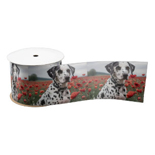 **"Spots of Joy: Dalmatian in a Red Poppy Field"** Satin Ribbon