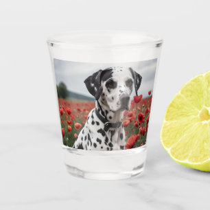 **"Spots of Joy: Dalmatian in a Red Poppy Field"** Shot Glass