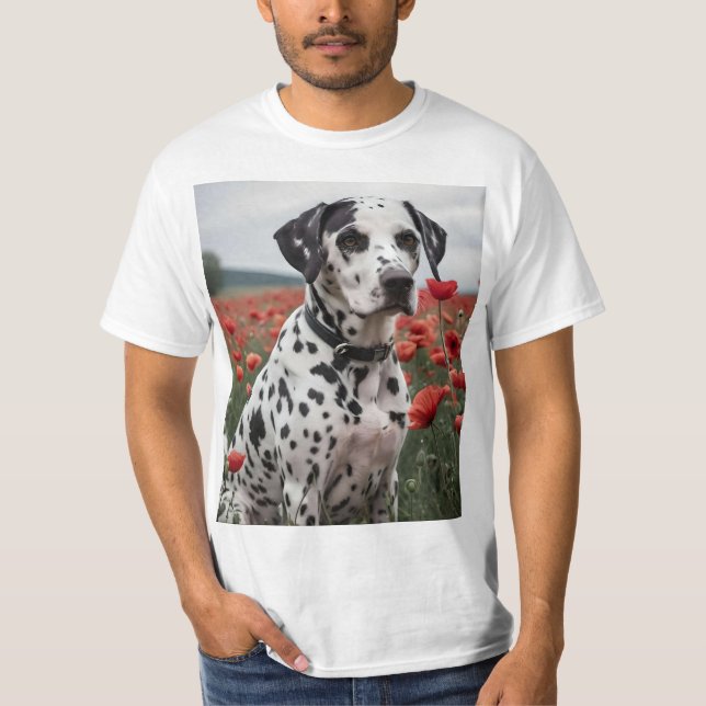 **"Spots of Joy: Dalmatian in a Red Poppy Field"** T-Shirt (Front)