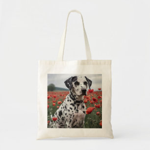 **"Spots of Joy: Dalmatian in a Red Poppy Field"** Tote Bag