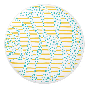Spots & Stripes 2 in Turquoise, Yellow, and White Ceramic Knob