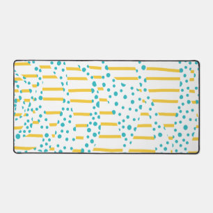 Spots & Stripes 2 in Turquoise, Yellow, and White Desk Mat