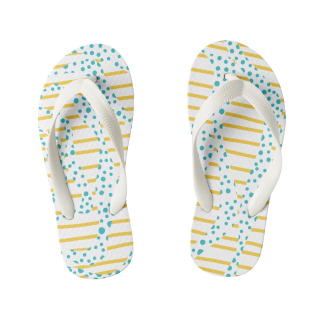 Spots & Stripes 2 in Turquoise, Yellow, and White Kid's Thongs (Footbed)