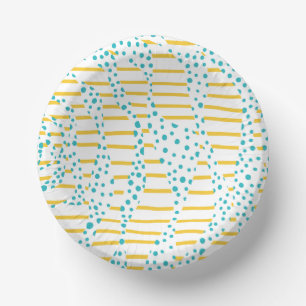 Spots & Stripes 2 in Turquoise, Yellow, and White Paper Plate
