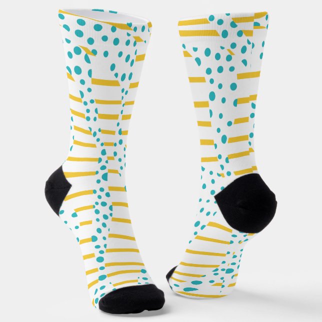 Spots & Stripes 2 in Turquoise, Yellow, and White Socks (Angled)