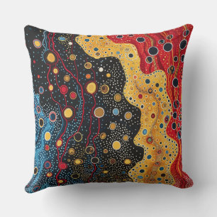 Spotted Abstract Design in Black, Red and Gold Cushion