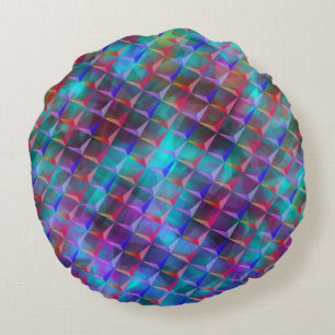 Spotted bluish lilac and 3D or red pink triangles Round Cushion