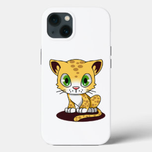 SPOTTED BROWN GREEN-EYED KITTEN ON A MAROON MAT iPhone 13 CASE