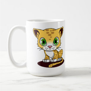 SPOTTED BROWN GREEN-EYED KITTEN ON A MAROON MAT COFFEE MUG